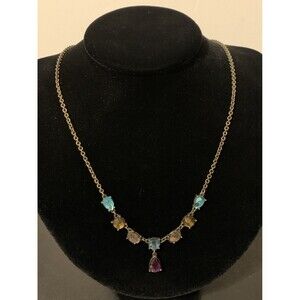 Avon Jeweltone Y Multi Color Faceted Necklace Antique Tone Original Box